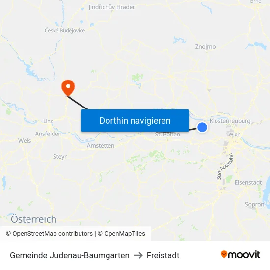 Gemeinde Judenau-Baumgarten to Freistadt map