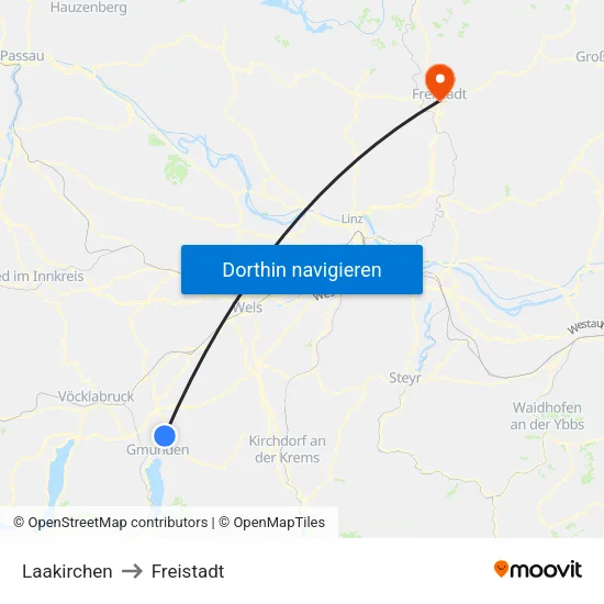 Laakirchen to Freistadt map