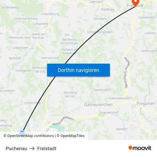 Puchenau to Freistadt map