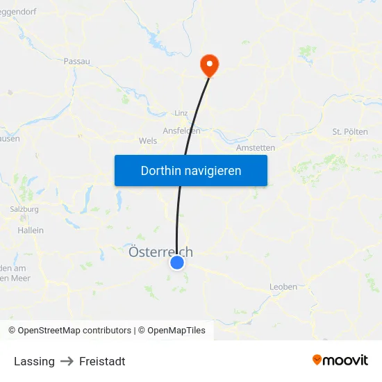 Lassing to Freistadt map