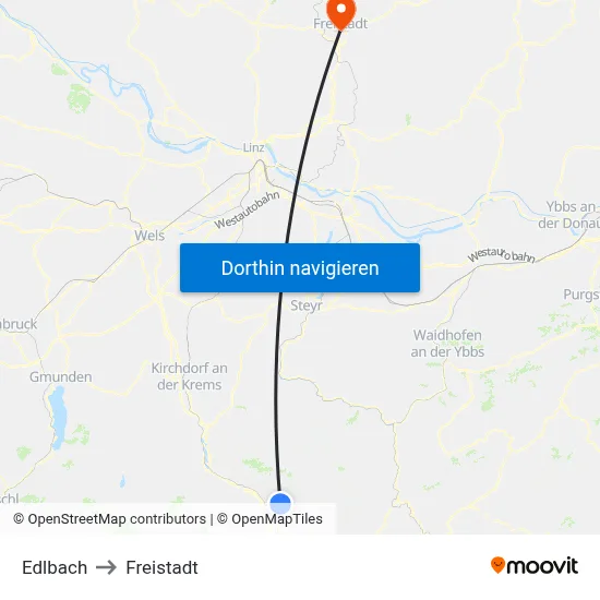 Edlbach to Freistadt map