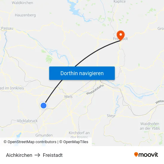 Aichkirchen to Freistadt map