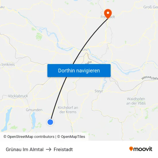 Grünau Im Almtal to Freistadt map
