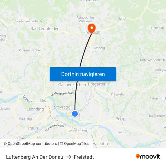Luftenberg An Der Donau to Freistadt map