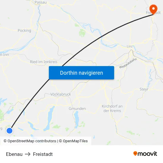 Ebenau to Freistadt map