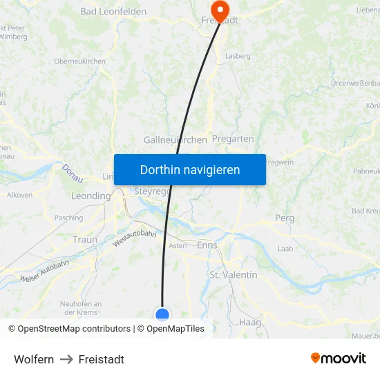 Wolfern to Freistadt map
