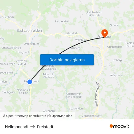 Hellmonsödt to Freistadt map