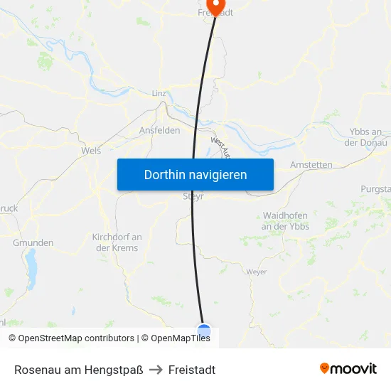 Rosenau am Hengstpaß to Freistadt map