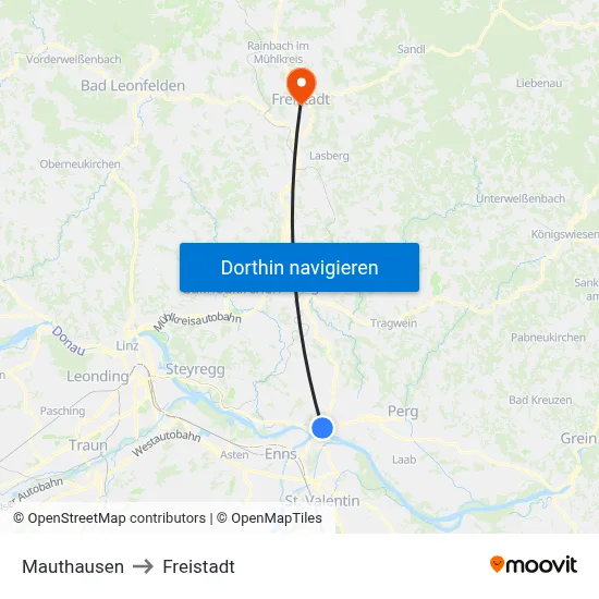 Mauthausen to Freistadt map