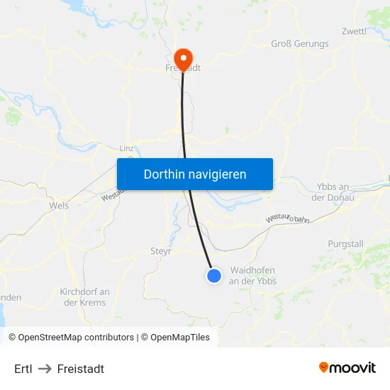 Ertl to Freistadt map