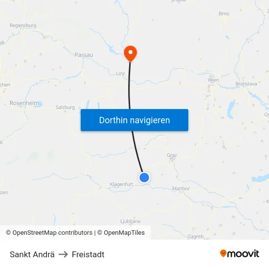 Sankt Andrä to Freistadt map