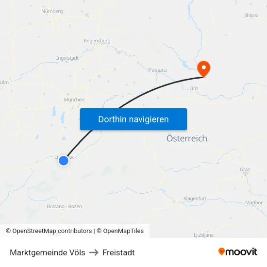 Marktgemeinde Völs to Freistadt map