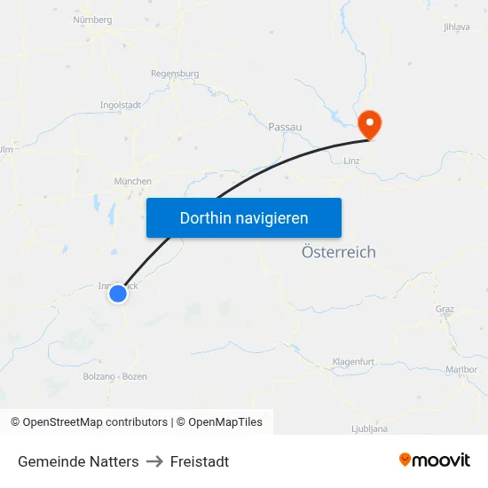 Gemeinde Natters to Freistadt map