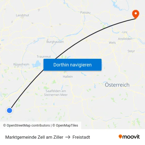 Marktgemeinde Zell am Ziller to Freistadt map
