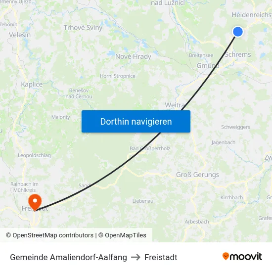 Gemeinde Amaliendorf-Aalfang to Freistadt map