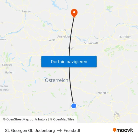 St. Georgen Ob Judenburg to Freistadt map