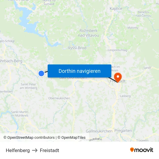 Helfenberg to Freistadt map