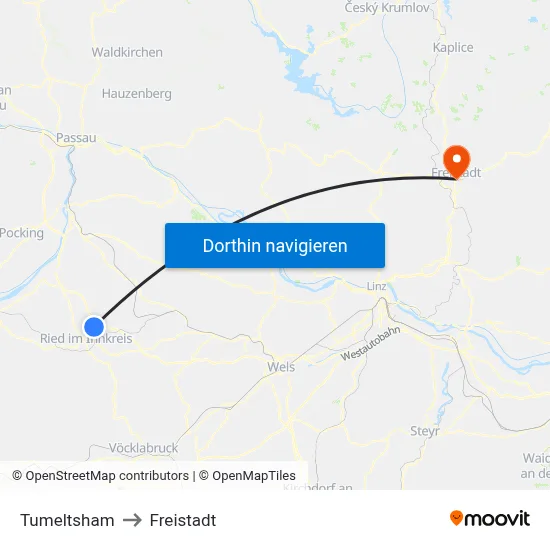 Tumeltsham to Freistadt map