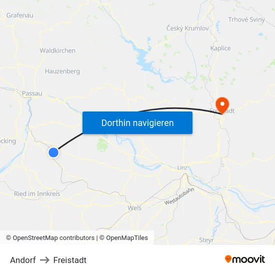 Andorf to Freistadt map
