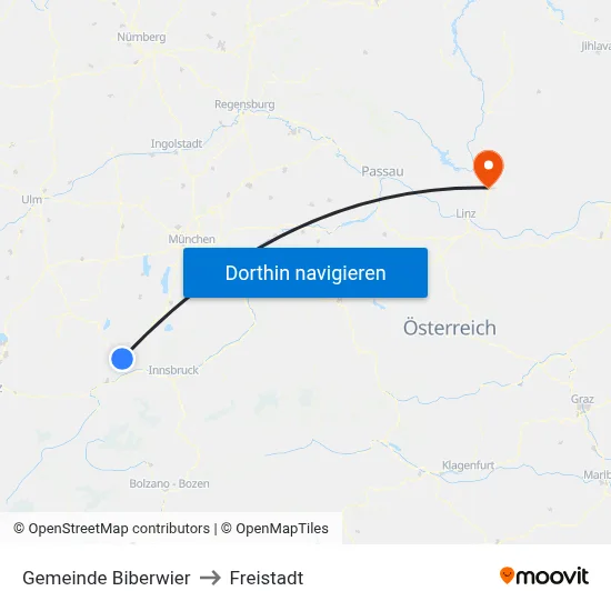Gemeinde Biberwier to Freistadt map