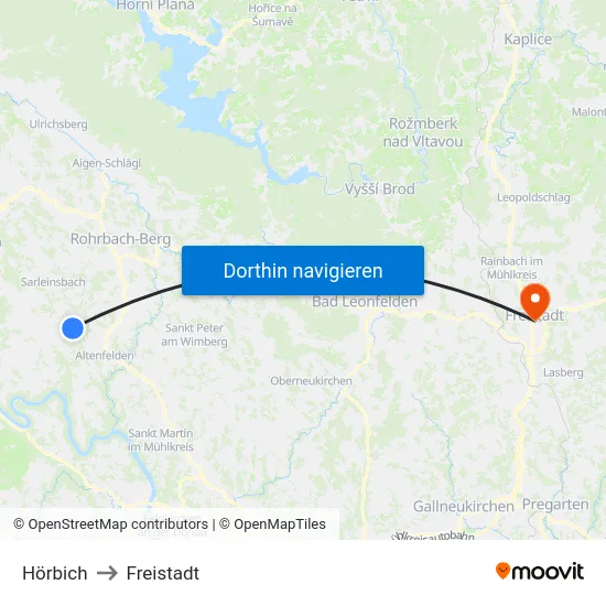 Hörbich to Freistadt map