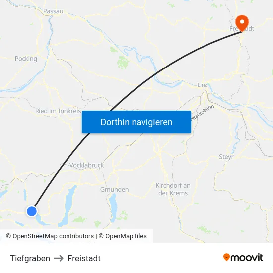 Tiefgraben to Freistadt map