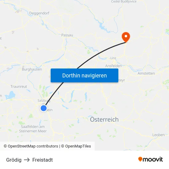 Grödig to Freistadt map