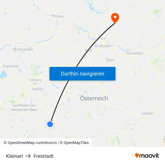 Kleinarl to Freistadt map