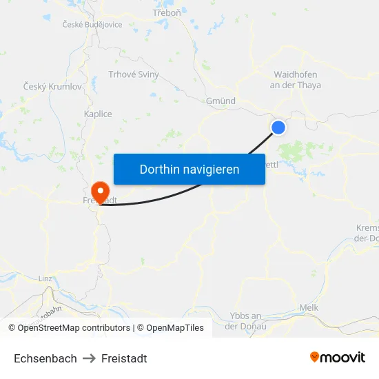 Echsenbach to Freistadt map