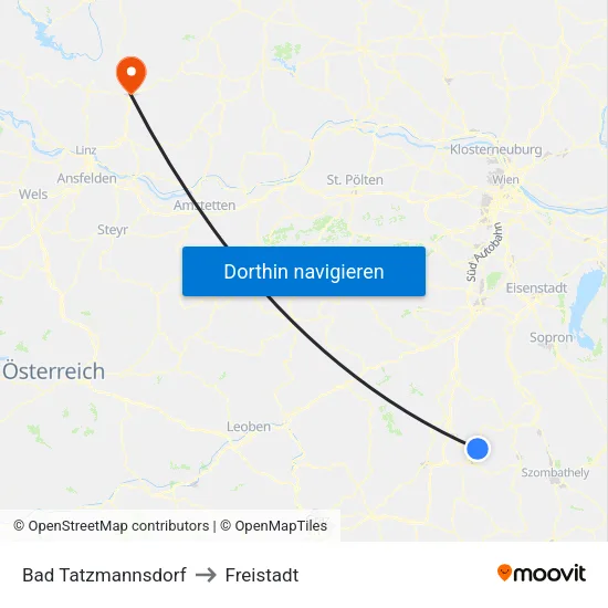 Bad Tatzmannsdorf to Freistadt map