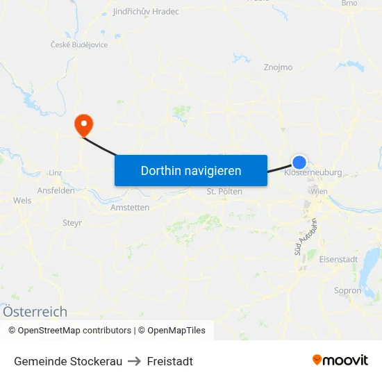 Gemeinde Stockerau to Freistadt map
