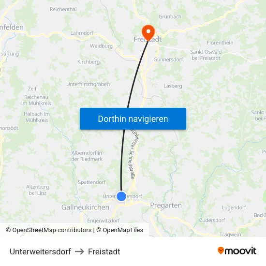 Unterweitersdorf to Freistadt map