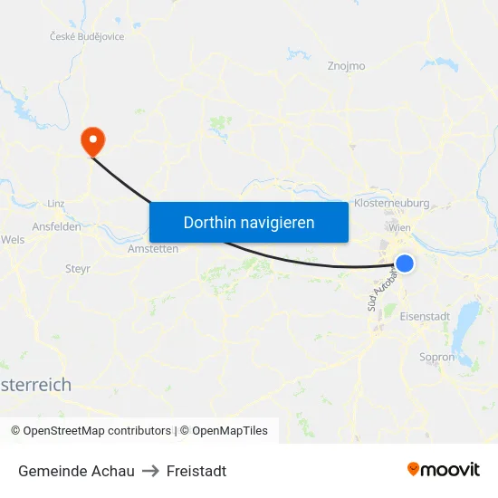 Gemeinde Achau to Freistadt map
