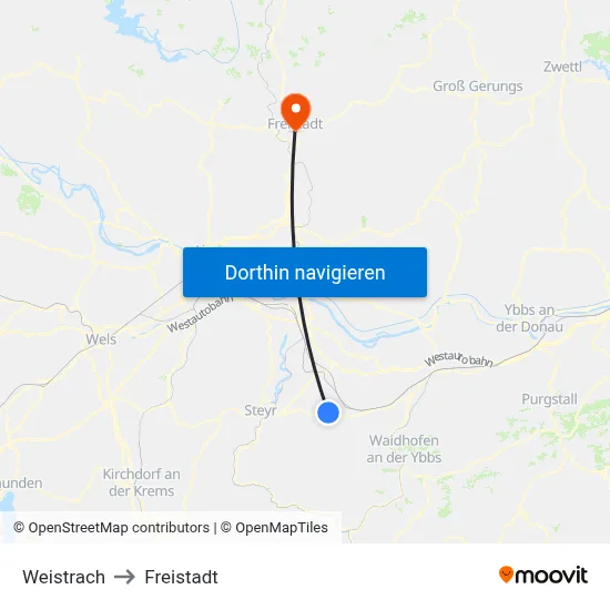 Weistrach to Freistadt map