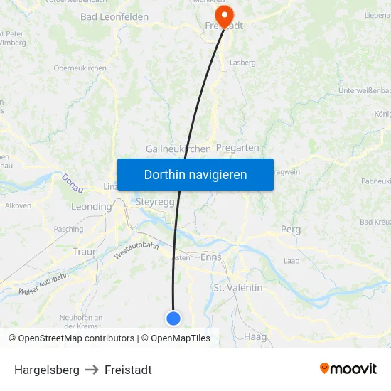 Hargelsberg to Freistadt map