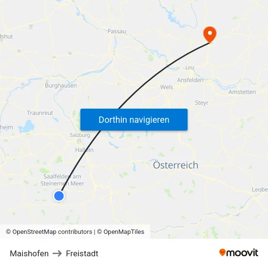 Maishofen to Freistadt map