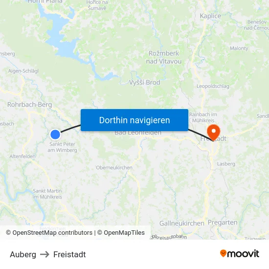 Auberg to Freistadt map