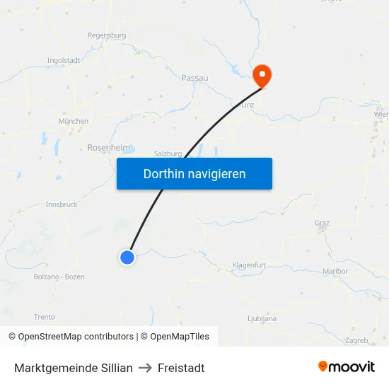 Marktgemeinde Sillian to Freistadt map