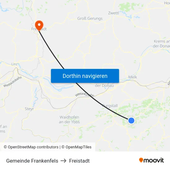 Gemeinde Frankenfels to Freistadt map
