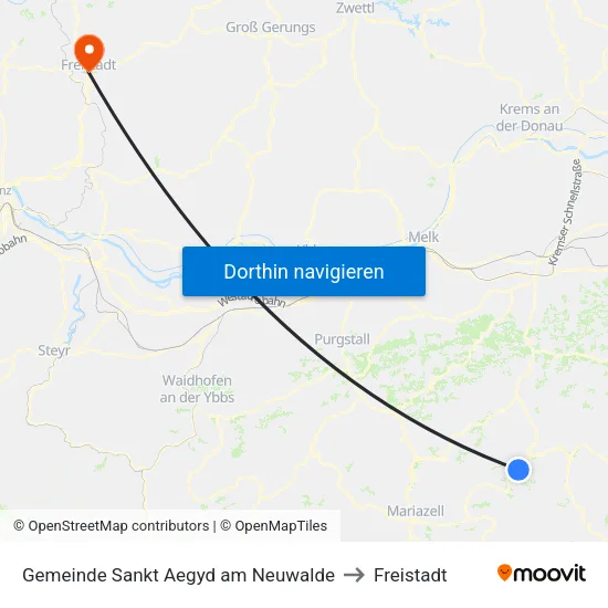 Gemeinde Sankt Aegyd am Neuwalde to Freistadt map