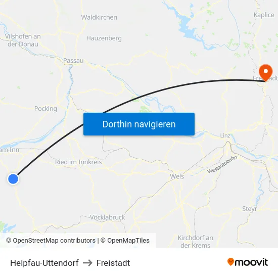 Helpfau-Uttendorf to Freistadt map
