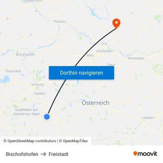 Bischofshofen to Freistadt map