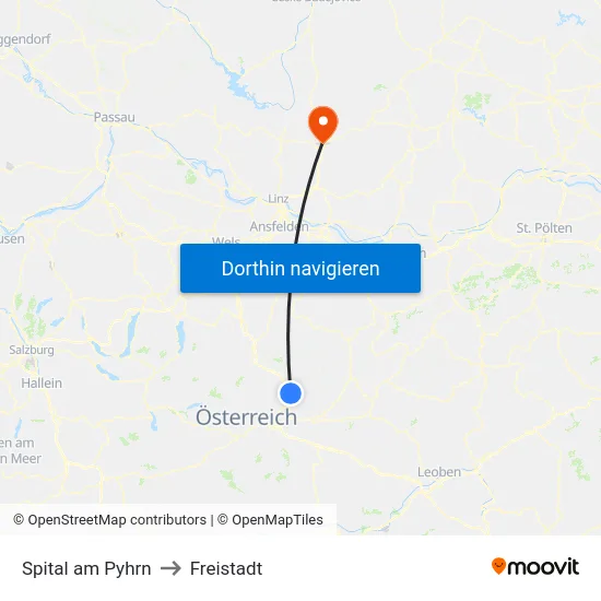 Spital am Pyhrn to Freistadt map