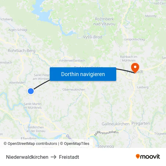 Niederwaldkirchen to Freistadt map