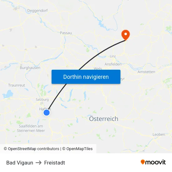 Bad Vigaun to Freistadt map