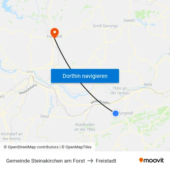 Gemeinde Steinakirchen am Forst to Freistadt map