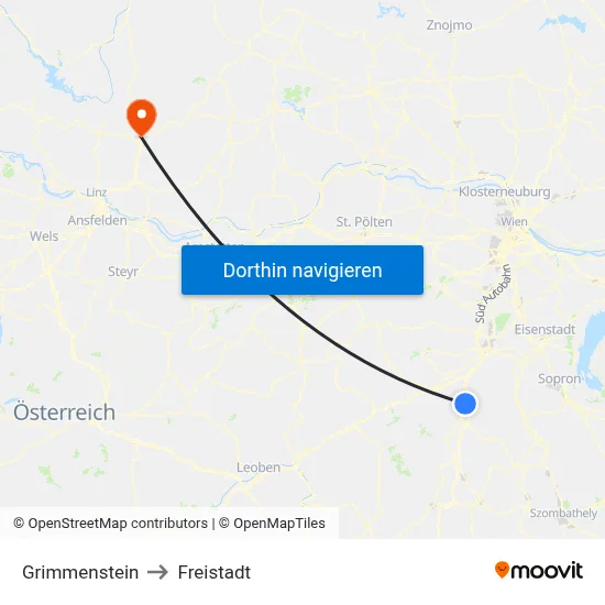 Grimmenstein to Freistadt map