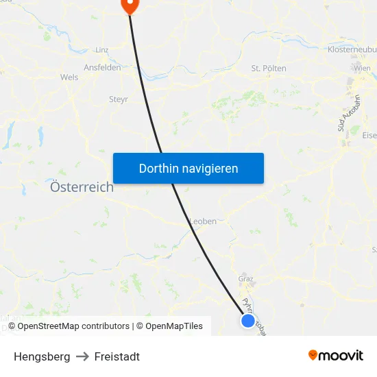 Hengsberg to Freistadt map