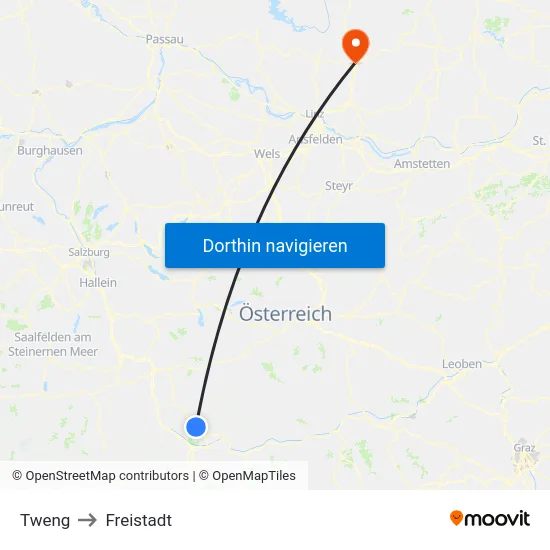 Tweng to Freistadt map