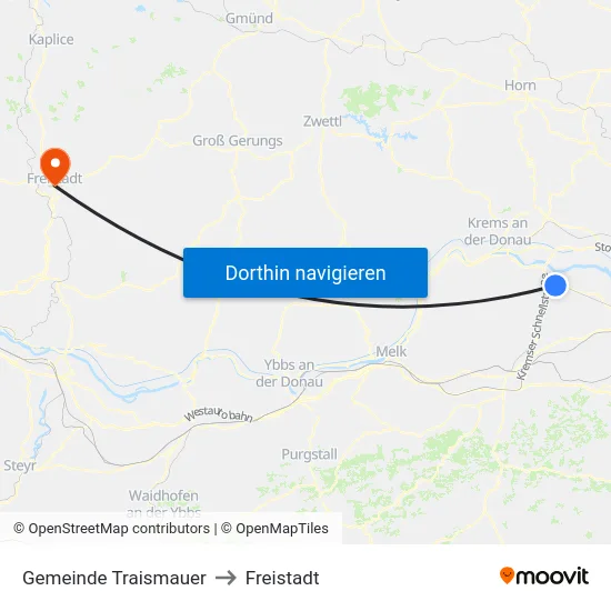 Gemeinde Traismauer to Freistadt map